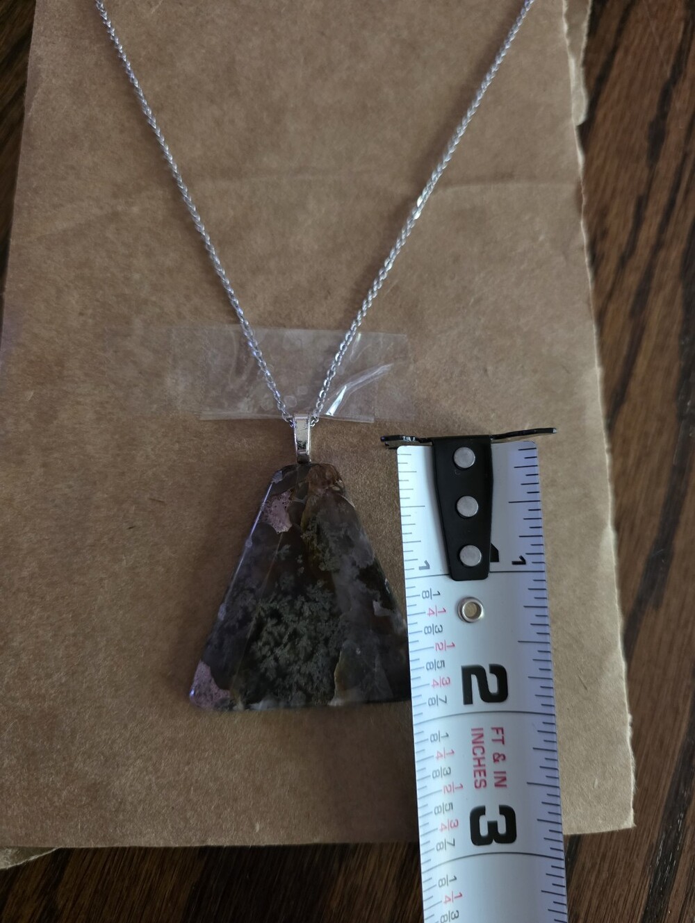 Large Natural Moss Agate Statement Pendant Necklace 18" Silver Chain Crystal - Picture 7 of 10